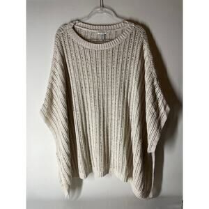 Garnet Hill Linen Organic Cotton Blend Crochet Loose Poncho One Size Tan